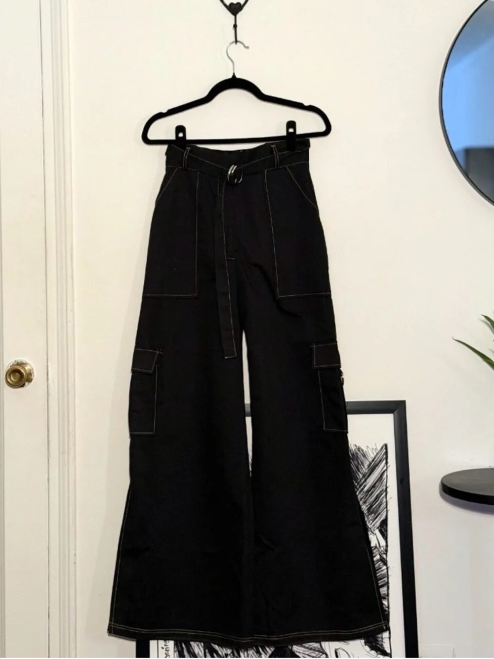 The Ragged Priest Black Wide-Leg Cargo Jeans